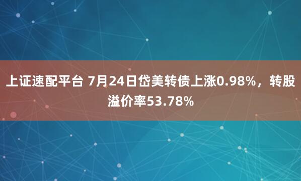 上证速配平台 7月24日岱美转债上涨0.98%,转股溢价率53.78%